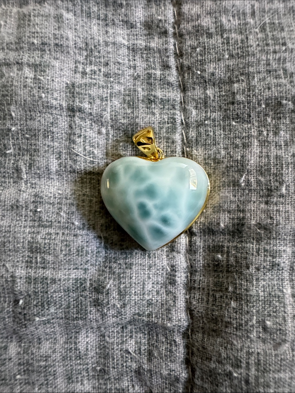 925 silver plated Gold-Trim Larimar Heart Pendant Necklace - Women Jewelry